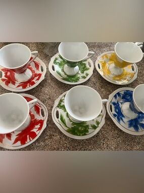 Vintage Behdan Noor Turkish 12pc Cup and Plate colored sets
